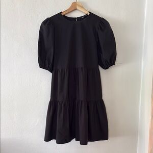 Zara Black Tiered Puff Sleeve Sundress with Open Back